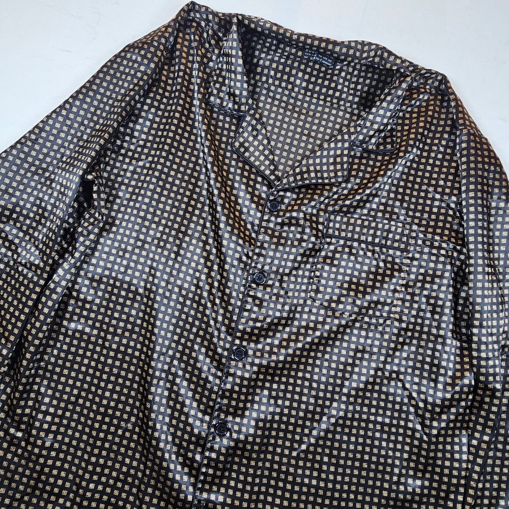 Robert Louis Silk Blend Pajama Top Mens XL Black Gold Geometric Button Shirt